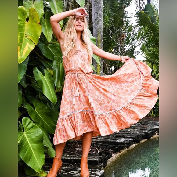 Spell Dresses & Skirts - Tanah Folk Floral Odette Dress- peach blossom / S/M